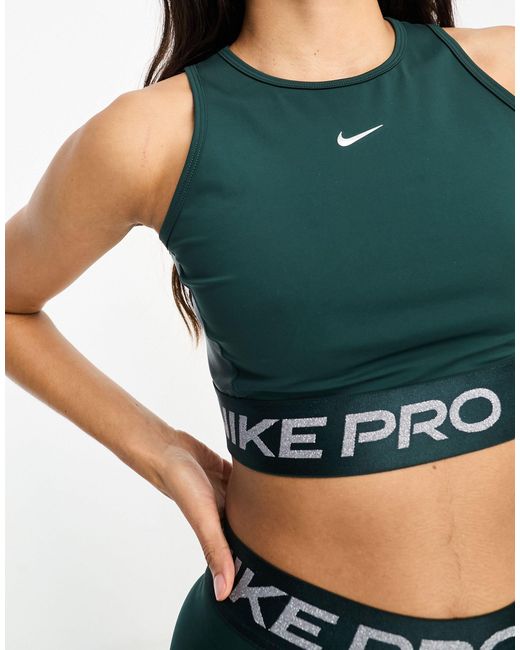 Nike Green Nike Pro Training Dri-fit Shine Crop Tank Top