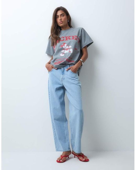 ASOS White Disney Oversized Shoulder Pad T-shirt With Mickey Mouse Varsity Print