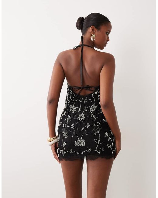 ASOS Natural Lace Mini Dress With Layered Bodice And Fitted Skirt With All Over Embellishment