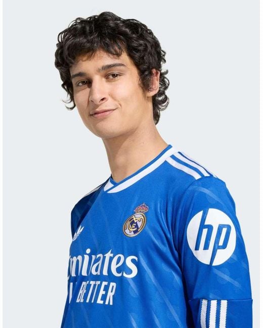 Adidas Originals Blue Real Madrid 25/26 Long Sleeve Third Jersey for men