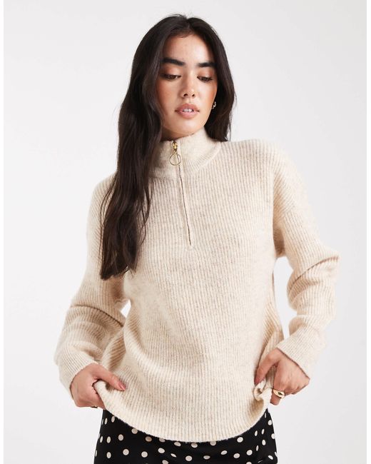 ONLY Natural Half Zip High Neck Jumper