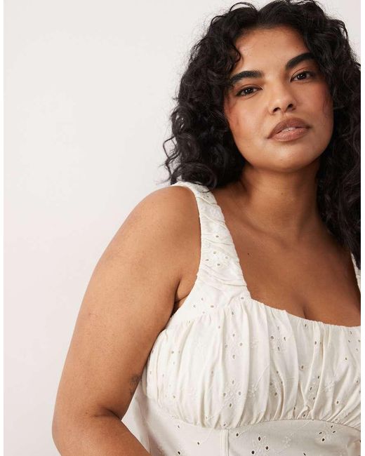 ASOS White Asos Design Curve Eyelet Milkmaid Top With Gathered Bust