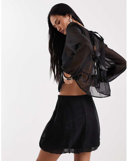 Vero Moda Black Organza Puffball Hem Mini Skirt Co-ord