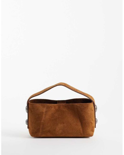 ASOS Brown Studded Faux Suede Grab Bag With Detachable Crossbody Strap