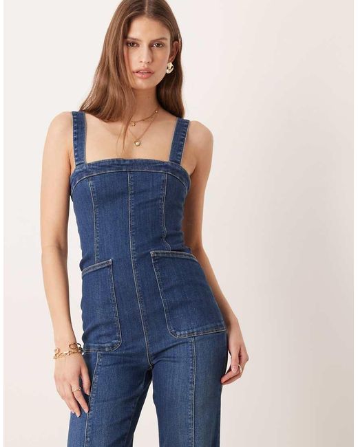 Free People Blue Suns Out Bootcut Jumpsuit