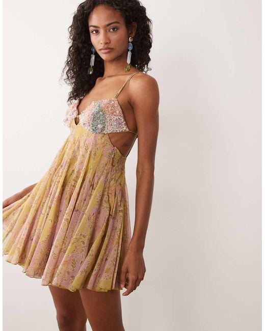ASOS Brown Embellished Bust Cami Cut Out Mini Dress