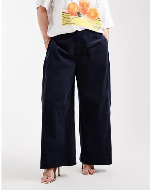 ASOS Blue Asos Design Curve Baby Cord Extreme Horseshoe Pants With Seam Detail
