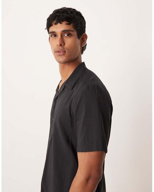 SELECTED Black Regular Fit Short Sleeved Printed Shirt for men
