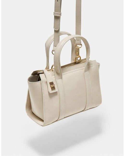Stradivarius White Mini Tote Bag With Clasp