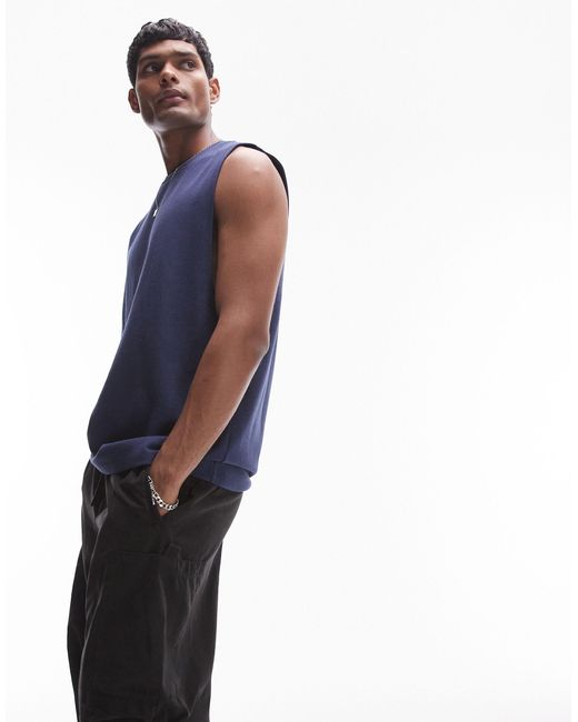 Topman Blue Oversized Sleeveless Heavyweight T-shirt for men