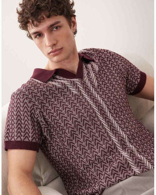 South Beach Purple Knit Polo Top for men