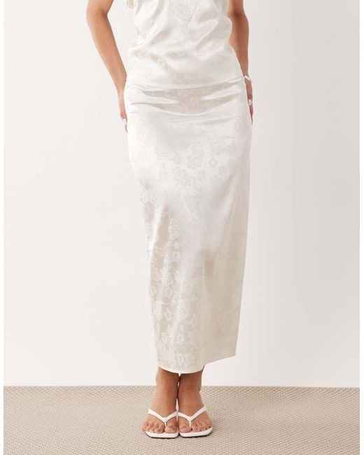 The Frolic Natural Exclusive Satin Floral Jacquard Column Maxi Skirt