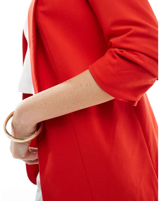 Pieces Red Ruched Sleeve Blazer