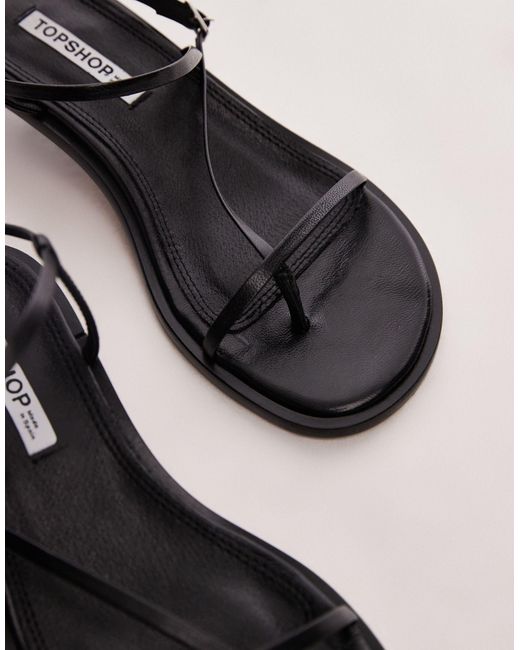 TOPSHOP Gray Inaya Premium Leather Strappy Kitten Heel Sandals