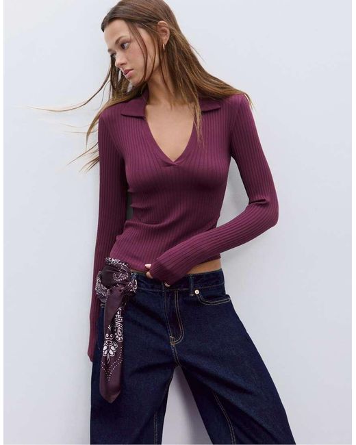 Stradivarius Purple Seamless Polo T-shirt