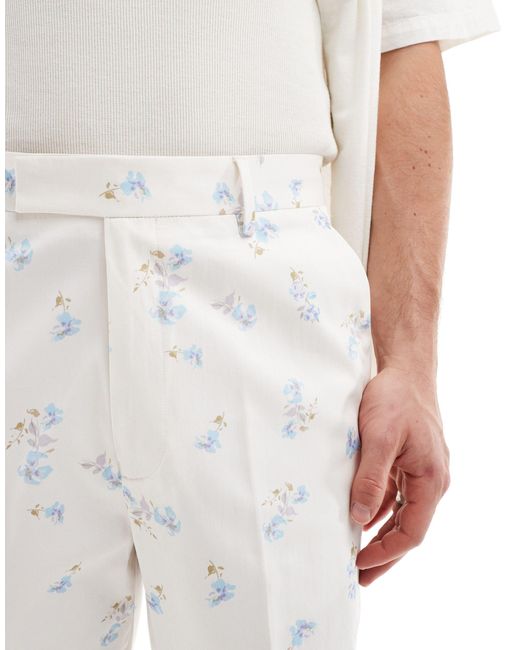 Pantaloni eleganti dritti a fiorellini blu di ASOS in White da Uomo