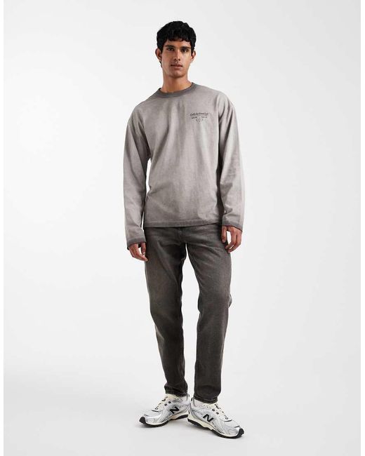 ASOS Gray Oversized Heavyweight Long Sleeve T-shirt With Back Graphic for men