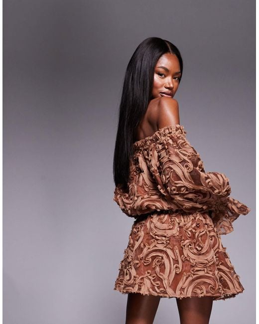 ASOS Brown – strukturiertes, schulterfreies oversize-minikleid