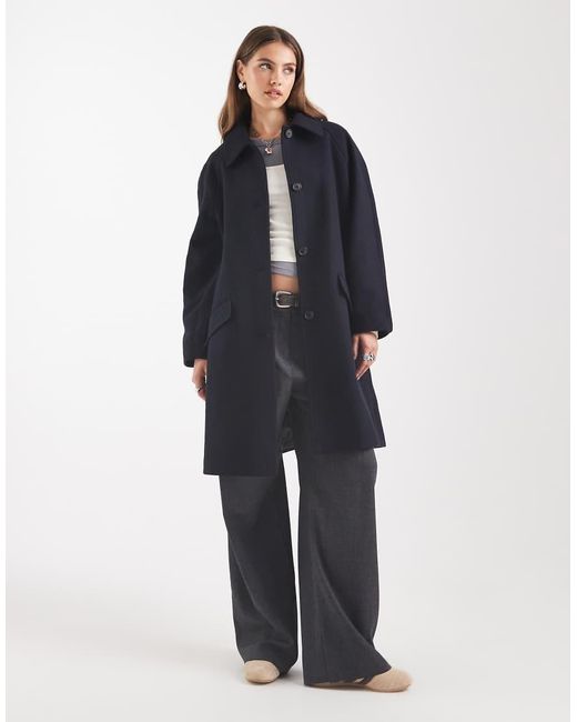ASOS Blue Mid Length Car Coat With Quilted Lining