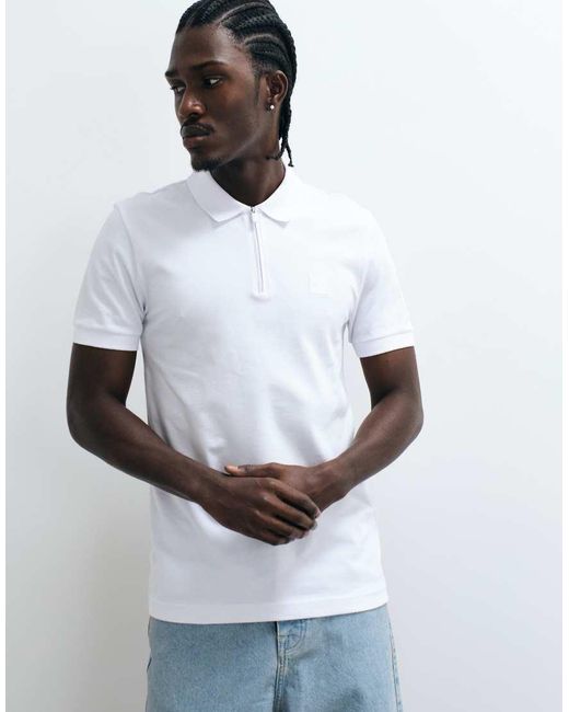 Boss White Passenger Slim Fit Pique Polo Shirt for men