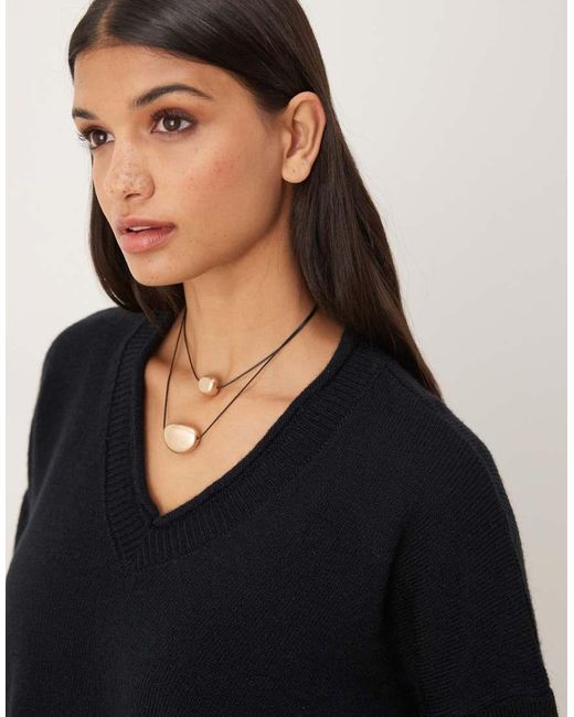 ASOS Black Roll Trim Relaxed V Neck Jumper