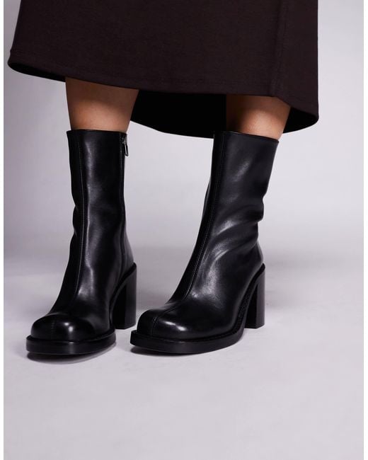 ASOS Black Remy Premium Leather Heeled Ankle Boots