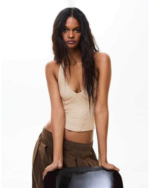 Bershka White Lace Corset Halter Top