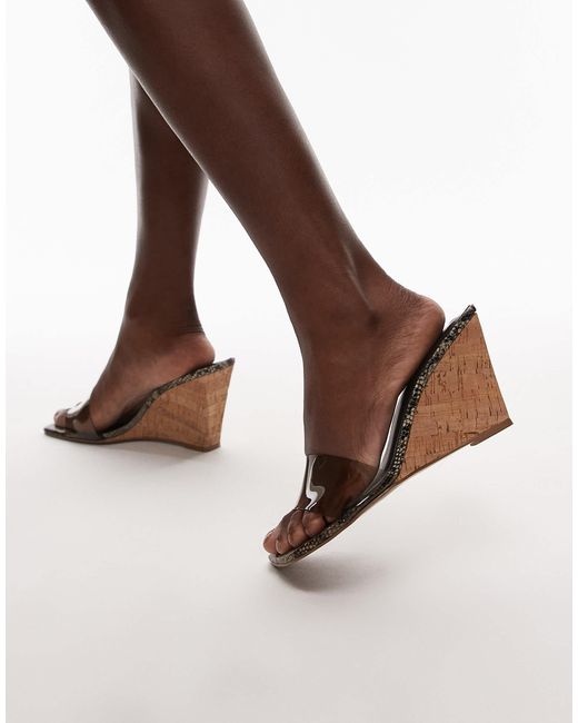 TOPSHOP Brown Farah High Wedge Heeled Perspex Mule