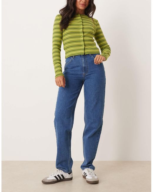ASOS Blue Mid Rise Slim Straight Leg Jean With Comfort Stretch