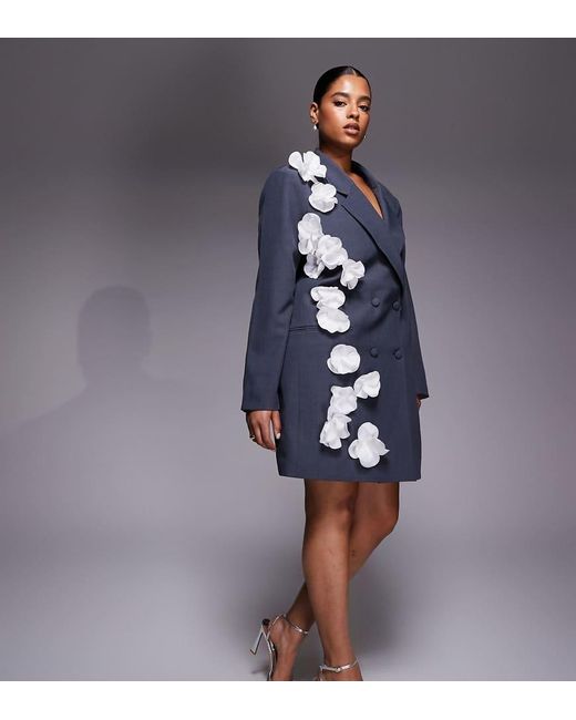 ASOS Blue Curve Blazer Dress With 3d Floral Detail