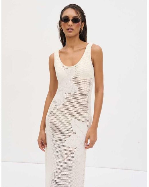 Pretty Lavish White Floral Open Knit Scoop Maxi Dress