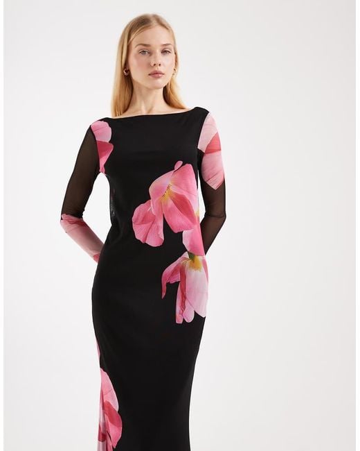 Vero Moda Red Long Sleeve Mesh Maxi Dress