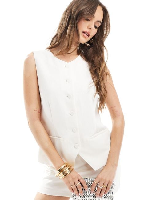Abercrombie & Fitch White Co-ord High Neck Longline Waistcoat