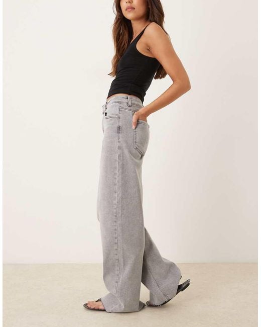 Pimkie Gray High Waisted Wide Leg Raw Hem Jeans