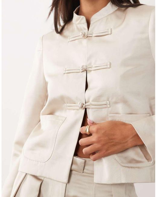 Pieces Natural Satin Mandarin-style Fastening Jacket Co-ord