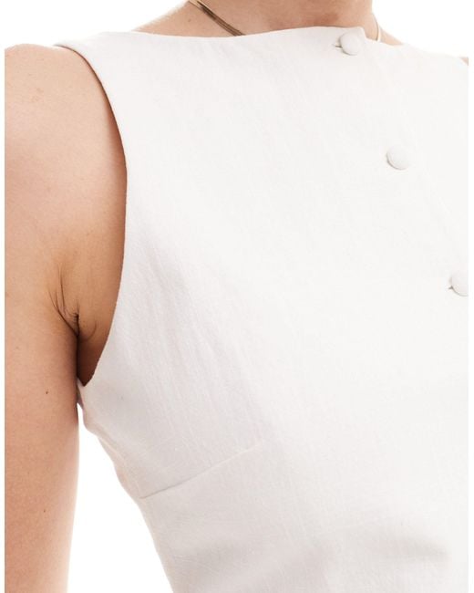 4th & Reckless White Linen Look Sleeveless High Neck Button Through Mini Dress