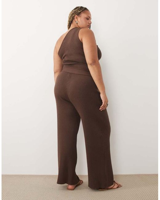 ASOS Brown Asos Design Curve Rib Knit Straight Leg Trouser Co-Ord
