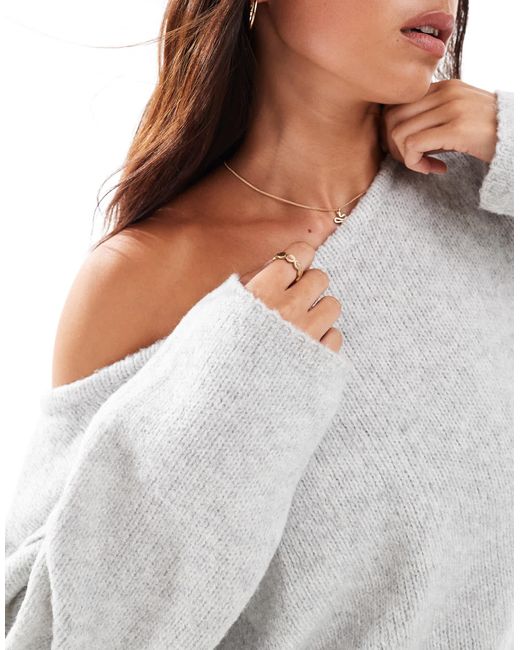 Miss Selfridge White Asym Off The Shoulder Slouchy Cosy Knit Jumper