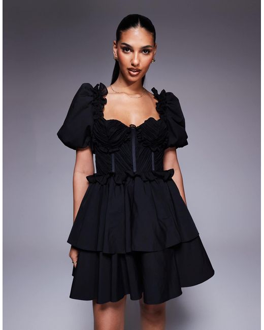 ASOS Black Faux Feather Maxi Dress With Satin Twisted Bust