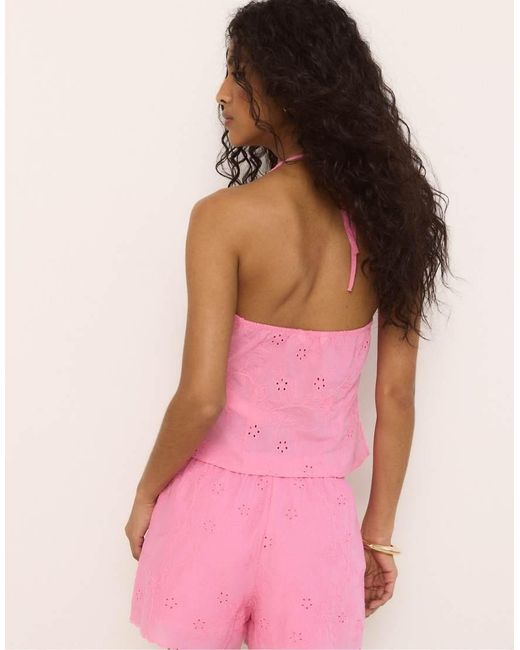 Stradivarius Pink Embroidered Halter Top