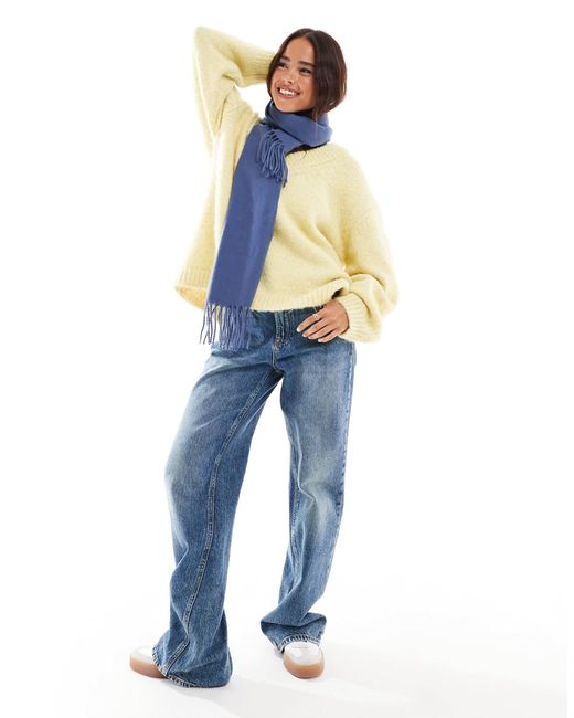ASOS Blue – fransenschal aus webstoff