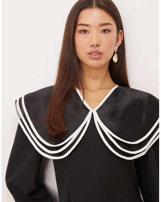 Sister Jane Black Contrast Layered Oversized Collar Mini Dress