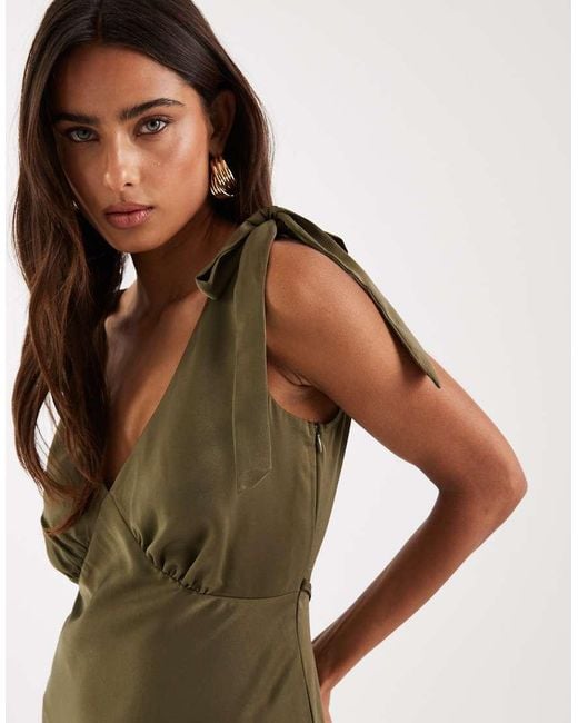 New Look Green Tie Shoulder Satin Midi Dress