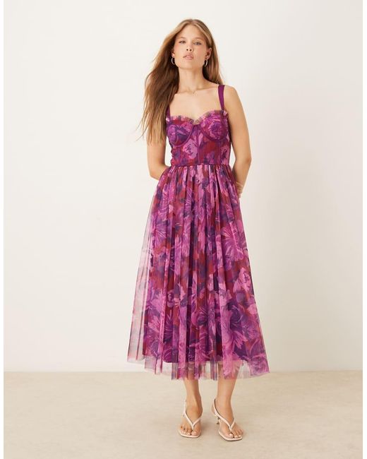LACE & BEADS Pink Corset Tulle Maxi Dress