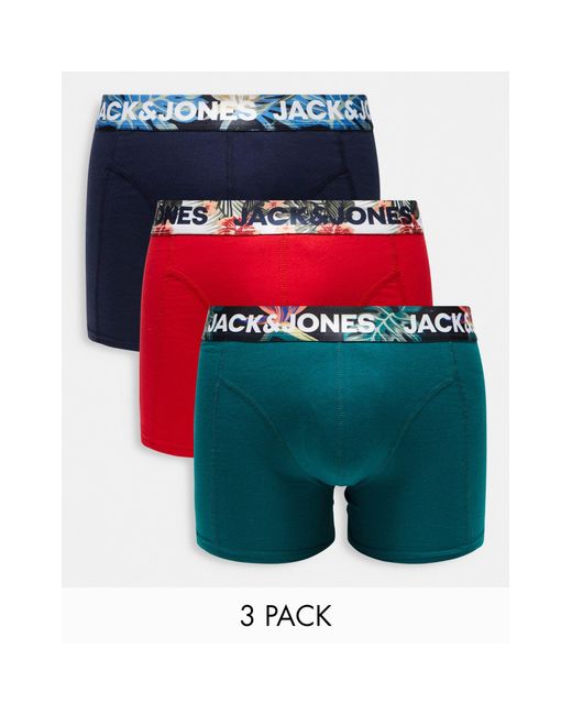 Jack & Jones 3 Pack Trunks With Tropical Waistband Print in Blue for Men |  Lyst