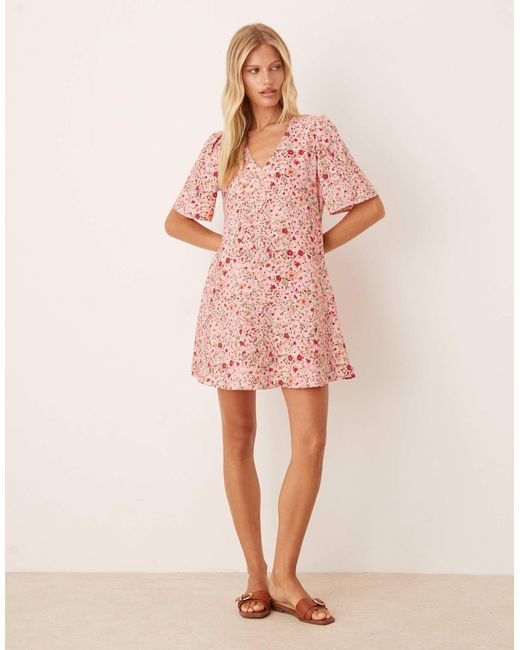 Jdy Pink Short Sleeve Flower Print Mini Dress