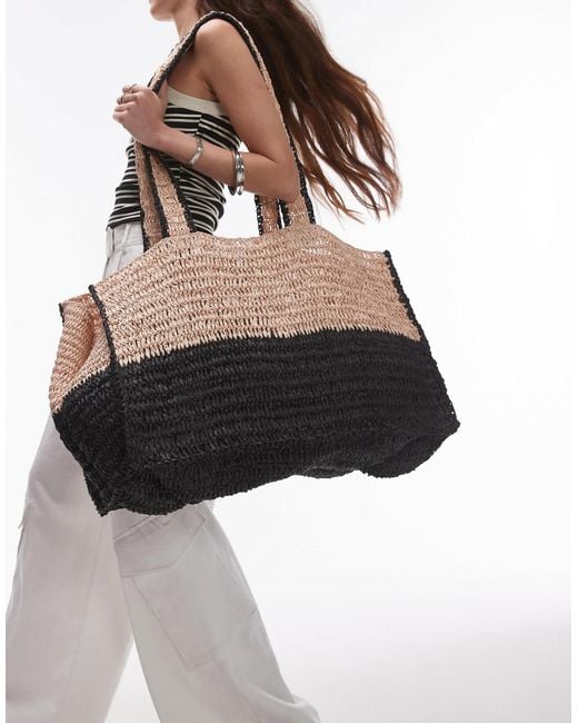 TOPSHOP Tatum Straw Tote Bag in Brown Lyst Canada