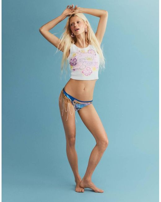 Desigual Blue Shiny Effect Bikini Briefs