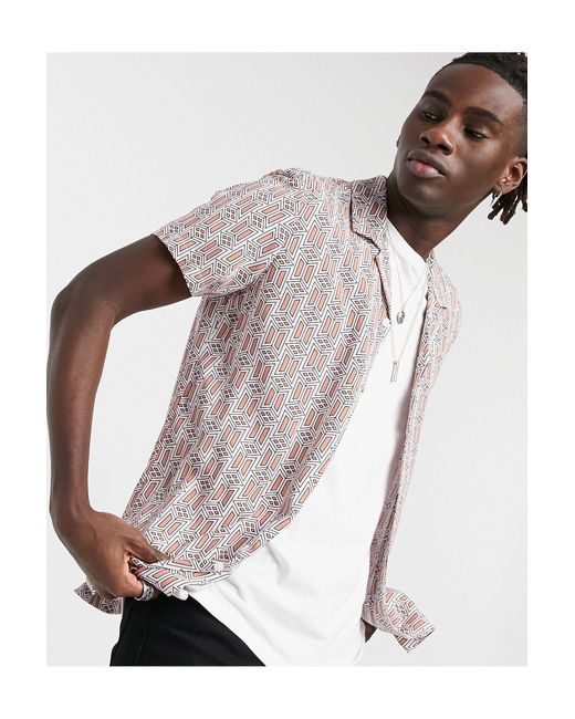 Chemise Coupe Classique Avec Col A Revers Et Manches Courtes En Viscose A Imprime Geometrique Synthetique Asos Pour Homme Lyst