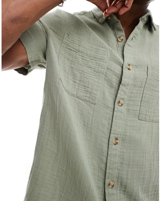 ASOS Green Short Sleeve Relaxed Revere Collar Cheese Cloth Shirt for men